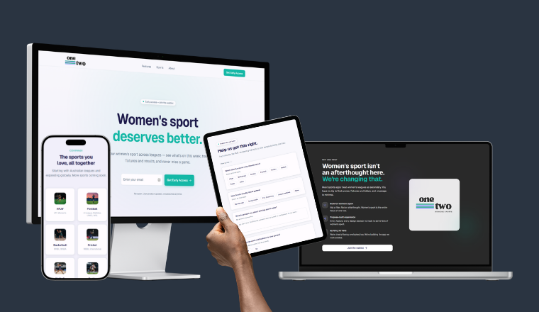 one two — women's sports platform mockup
